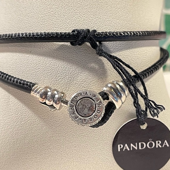 Pandora Black Leather Double Wrap Bracelet - Picture 3 of 5